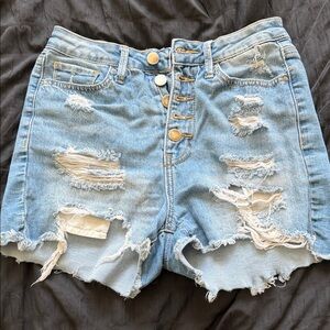 SHEIN Light Blue Distressed Jean Shorts